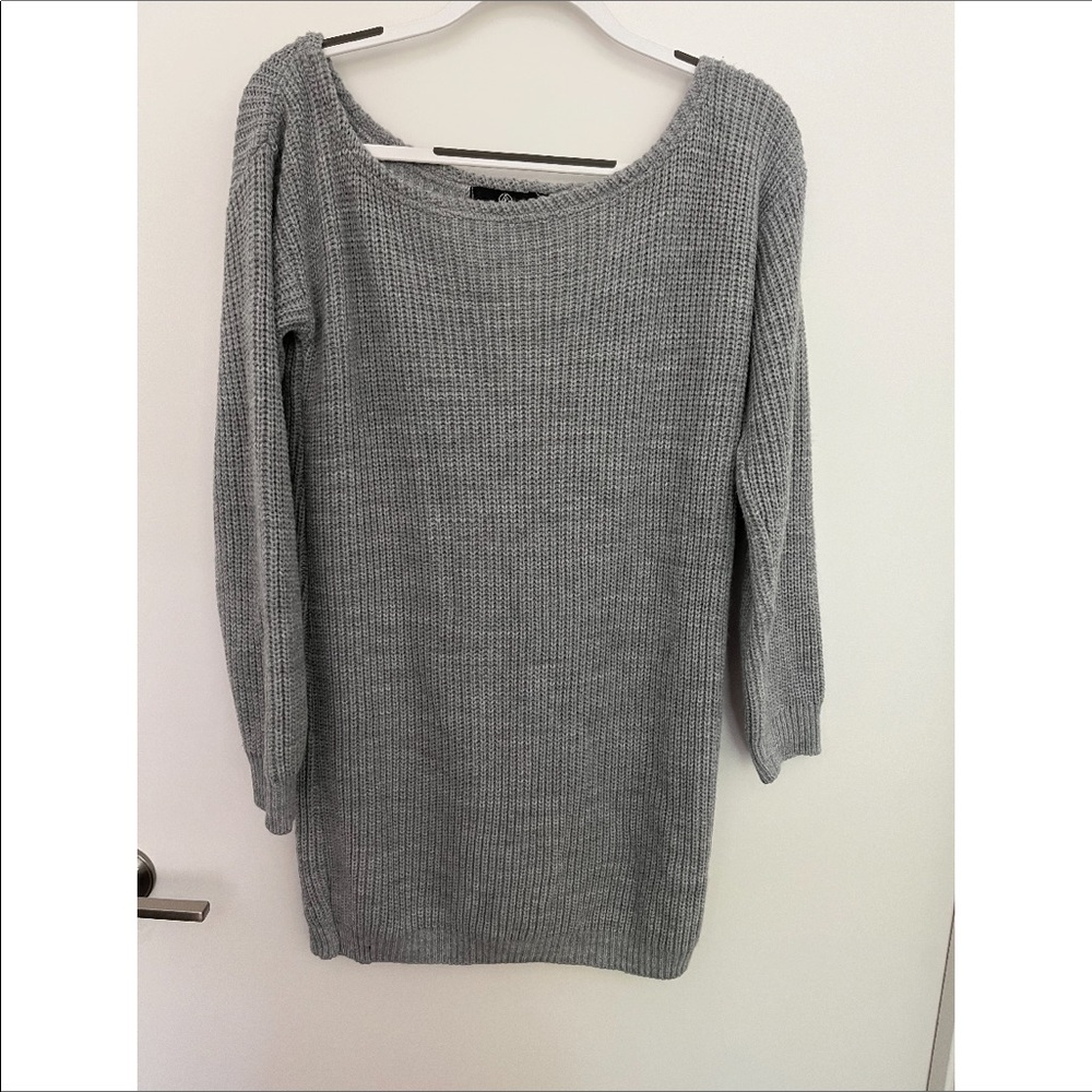 Missguided off shoulder heather gray knitted sweater dress Size S/M